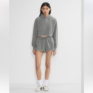Aritzia Terry Sweatfleece Perfect Raw-Hem Hoodie, Small, Heather Dark Grey